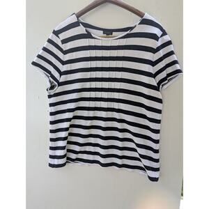 Talbots Knit Shirt Womens Size XL Navy White Stripe Pintuck Classic Nautical‎